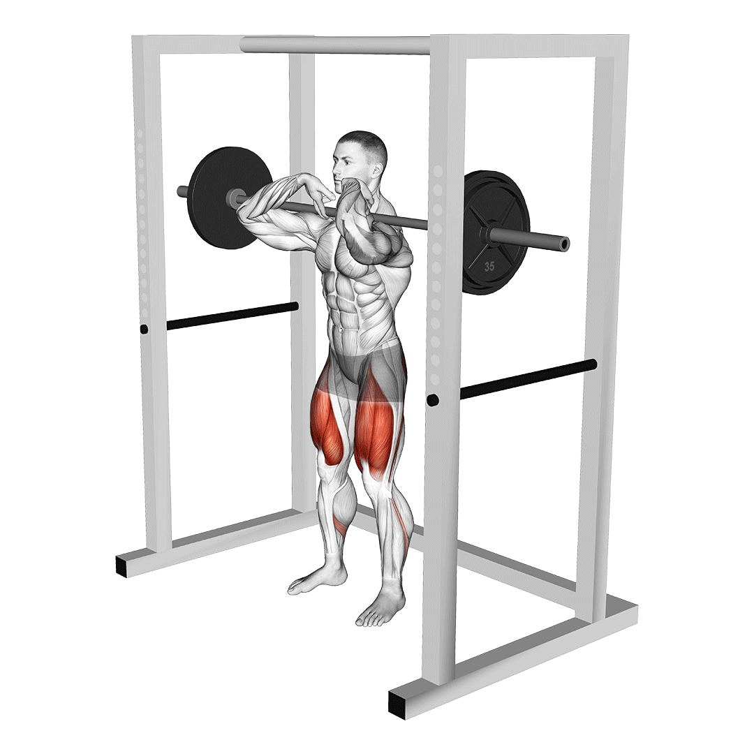 اسکوات از جلو در پین (Barbell Pin Front Squat) — حرکت چهارسر (آموزش تصویری)